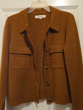 LOFT Caramel Brown Button-Front Knit Jacket